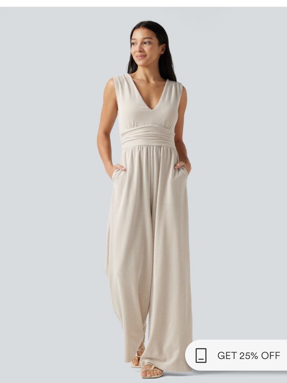 Halara V Neck Sleeveless Built-in Bra Stripe Casual Jumpsuit Pockets-Easy Peezy